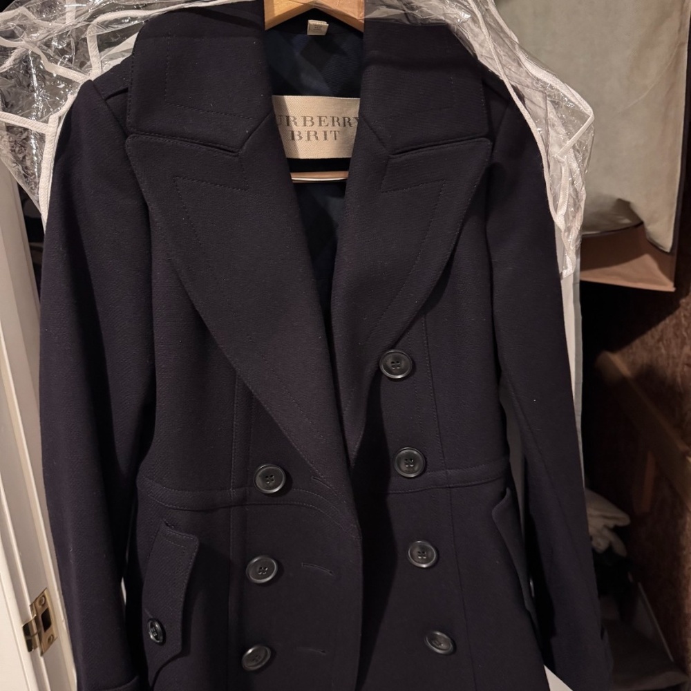 NWOT Burberry Brit Newmont Double-Breasted Wool-Cashmere Peacoat, size 4 - Picture 2 of 8